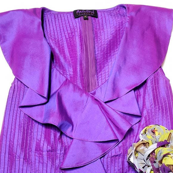 Anita Ford Collection Thai Purple Silk top, M - Picture 4 of 11